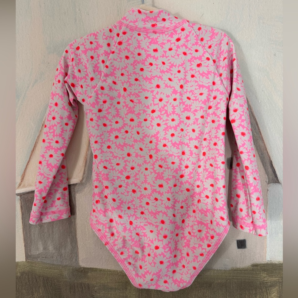 J CREW CREWCUTS Girls Rash Guard Swimsuit One Piece Pink Floral W/UPF 50+ Size 2 - Picture 4 of 4